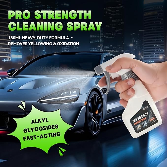 WEICA Headlight Cleaner Spray Kit - 2 Step Pro Strength Formula with Plant Based Sealant to Restore Clarity for Light Hazing Regular Upkeep