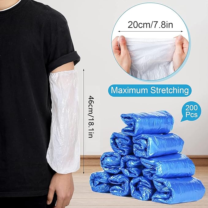 FIPASEN Disposable Oversleeves Covers, 200PCS Plastic Arm Sleeves Covers for Painting Repairing Cleaning Tattooing - Blue