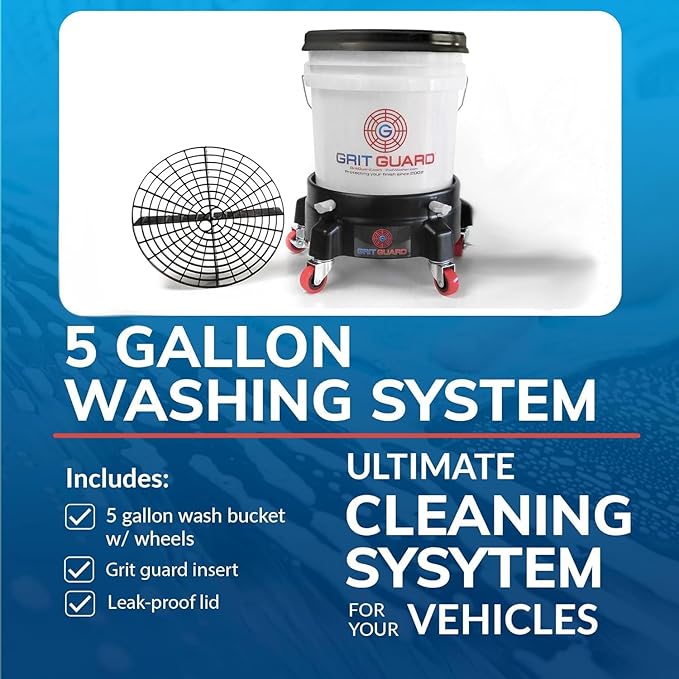 Grit Guard 5 Gallon Washing System | Includes 5 Gallon Bucket, Grit Guard, Bucket Dolly, and Gamma Seal Lid | for Car Wash and Detailing | Red
