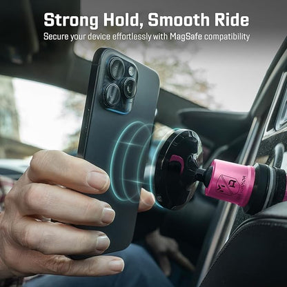 Mob Armor MobNetic Maxx MS - MagSafe Compatible Car Phone Mount w/ 90º Tilt, 360º Rotation & Durable Aluminum Build, Magnetic Holder for iPhone & Android Devices, USA Assembled - Pink
