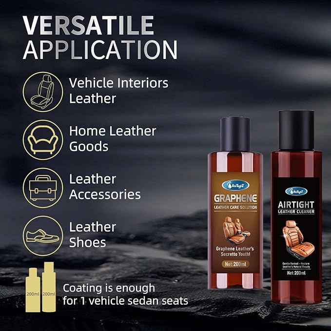 AirTighT Graphene Leather Cleaner and Conditioner Care Kit,Ultraviolet Protection Car Interior Seat Boot Shoe Cleaner Furniture Couch Conditioner, Safe of Leather