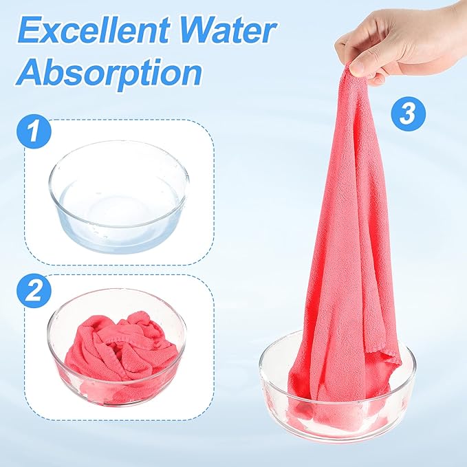 HARFINGTON 6 Pack Microfiber Cleaning Cloth, 28" x 12" Multi-Functional Cleaning Towels Reusable Absorbent Rags for Car Wash Kitchen Household Window Clean, Rose Red