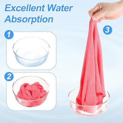HARFINGTON 6 Pack Microfiber Cleaning Cloth, 24" x 12" Multi-Functional Cleaning Towels Reusable Absorbent Rags for Car Wash Kitchen Household Window Clean, Rose Red
