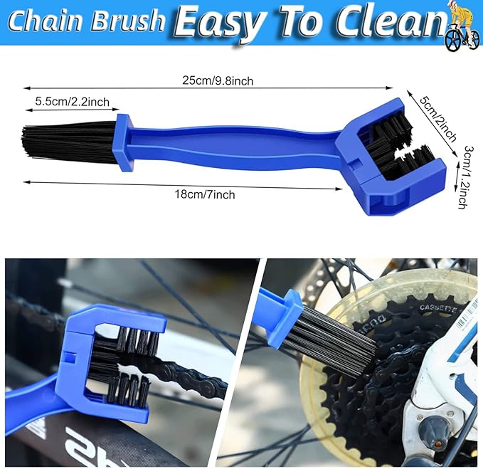 Qihengzhijia 7PCS Bike Cleaning Brush Tool Kit - Bicycle Chain Cleaner Brush Set Suitable for Dirt/Road/Mountain/BMX/Hybrid/Folding Bike