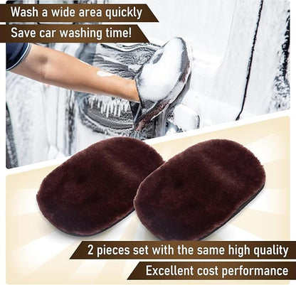 Car Wash Mitt - Ultra-Soft Mutton Glove for Car Wash Kit - Gentle, Scratch-Free Cleaning for Safe Car Detailing & Paint Protection | Car Accessories | White | 2PCS - Japan Import