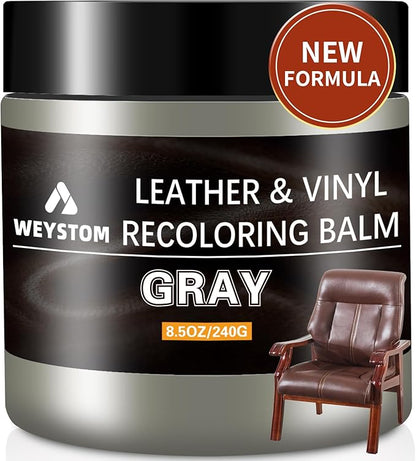 WEYSTOM Leather Recoloring Balm & Repair Kit for Furniture - Dye, Renew & Restore Aged, Faded, Cracked, Peeling, Scuffed Surfaces(Grey)