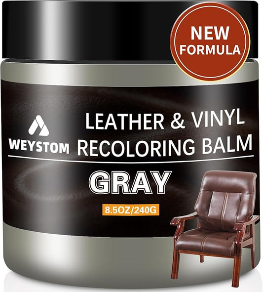 WEYSTOM Leather Recoloring Balm & Repair Kit for Furniture - Dye, Renew & Restore Aged, Faded, Cracked, Peeling, Scuffed Surfaces(Grey)