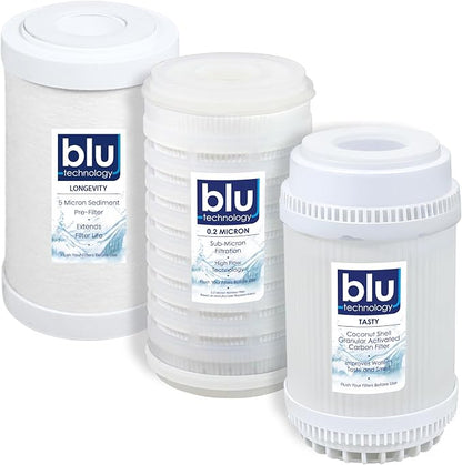 GoBluTech Trio RV Water Filter Recharge Pack for R3 & AR3-2.5” x 5” for RV Water Filter System, 0.2 Micron High Flow, Granular Activated Carbon “Tasty”, and Sediment “Longevity” - US Veteran Owned