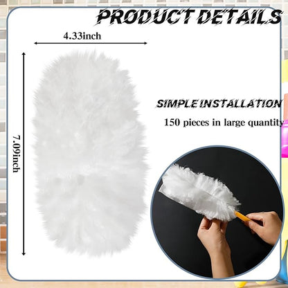 Vesici 150 Pcs Duster Refills Compatible with Swiffer Dusters Bulk Disposable Replacement Thickened with 1 Handle Heavy Duty for Cleaning, Office (White)