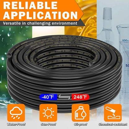 CheeMuii 100 FT 1/2" Double Layer DOT Air Line Premium PA12 Nylon 1/2 Pneumatic Tubing SAE J844 DOT Air Hose 31 Meter 1/2 Inch OD Pneumatic Air Tubing Pipe Hose Line