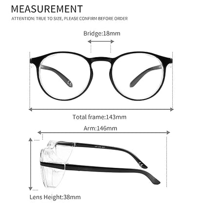Alsenor Safety Glasses Anti Fog Goggles Protective Eyewear Blue Light Blocking Anti Dust UV Protection Glasses For Men Women (Round-Black)
