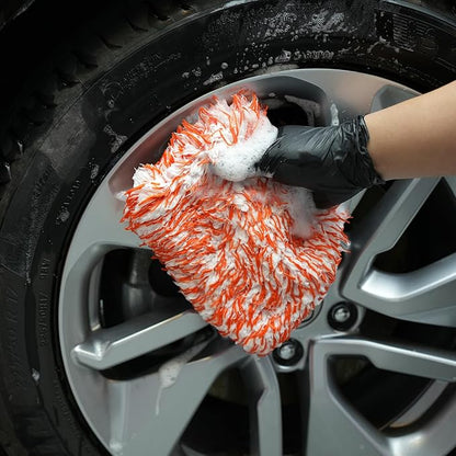 Microfiber Wash Pad, SPTA 3Pcs Ultra Wheel Pad Perfect for Wheels, Grills, and Tight Areas; Proprietary Microfiber Blend; Easily Releases Contaminates Upon Rinsing, 8.5in x 9.8in, Black/Orange-MT023B3