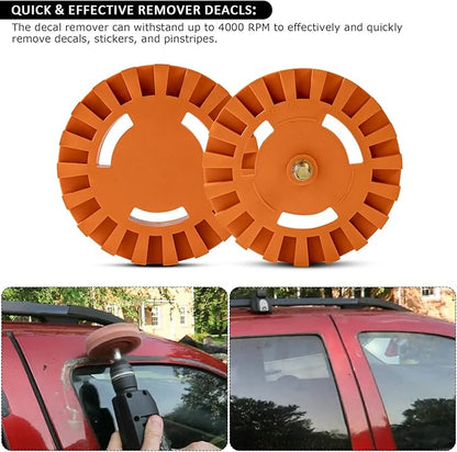 4PCS Decal Remover Eraser Wheel Tool Kit with Drill Adapter, 4 Inch Rubber Adhesive Remover Wheel for Removes Car Stripes Vinyl Tapes and Graphics, Rubber Wheel Decal Remover for Cars, RV, Boats