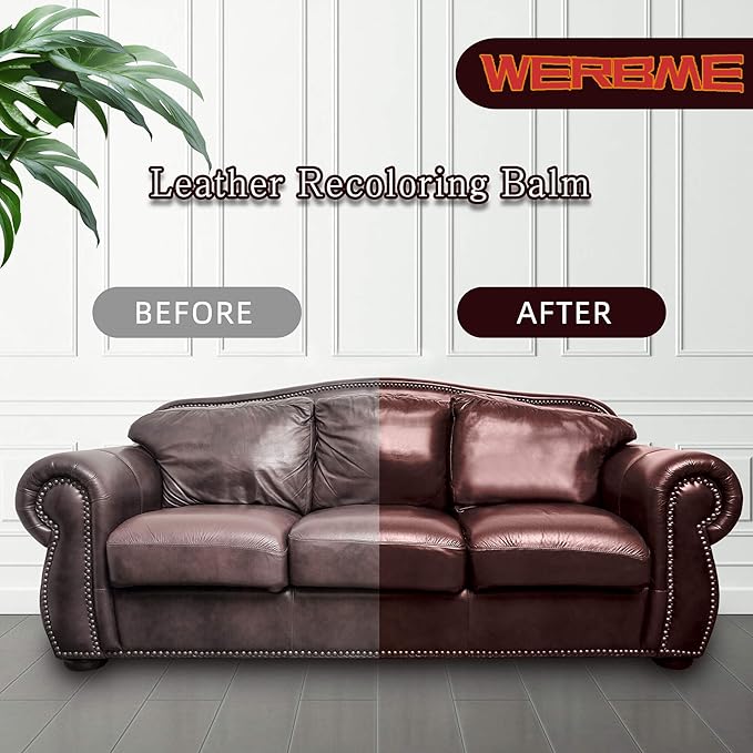 WERBME Leather Recoloring Balm & Color Restorer - 10OZ Multipurpose Dye & Paint for Faded Leather Couches, Car Seats, Shoes | Fix Scratches on Clothing, Furniture & Accessories(Medium Brown)
