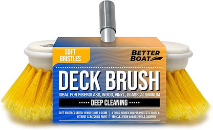 Soft Boat Deck Brush, Heavy-Duty Marine Brush Head, 8" Bristle with Bumper, 3/4" Thread Handle, for RV, Truck, and Auto Cleaning