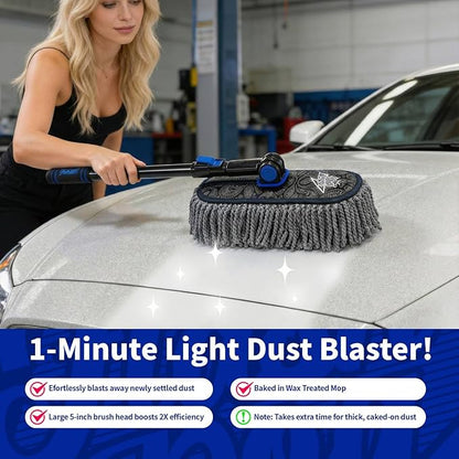 Flash Dog Car Duster Exterior & Interior Scratch Free Kit Microfiber and Telescopic Aluminum Alloy Handle for Cars/SUV/Trucks with Car Duster Interior, Portable Waterless Dust Removal