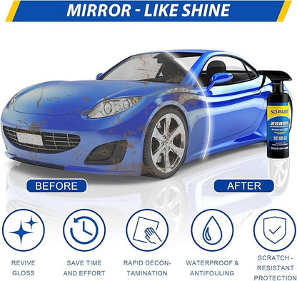 Sopami Car Coating Spray, 17.6 oz Quick Effect Coating Agent, Oil Film Emulsion Glass Cleaner, Polish Spray Waterless Wash Wax, Spray Wax Polish for Car Scratches(1PC+Sponge+Cloth)