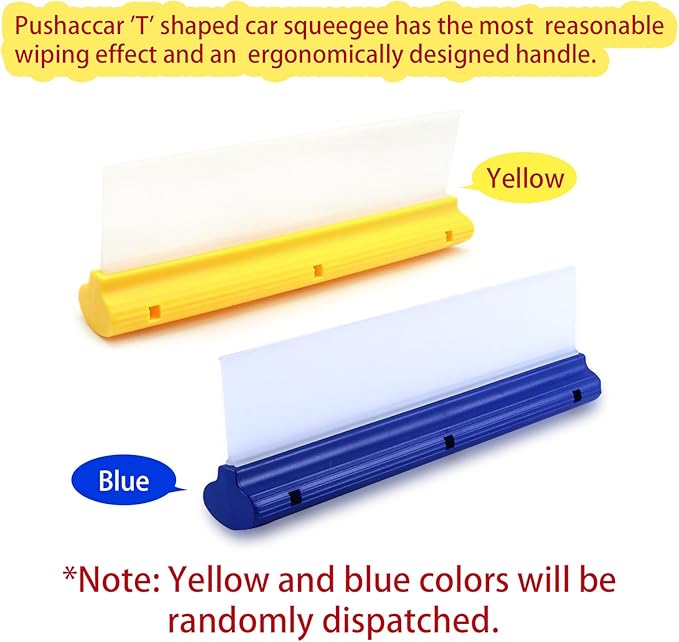 12 Inch Silicone Water Blade Car Squeegee - Pick One-Yellow or Blue Windshield Squeegee, Glass Squeegee, Streak-Free, T-Bar Flexible Fast Drying for Auto Wash, Bathroom, Glass Doors