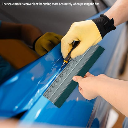 FOSHIO 10 Inch Felt Squeegee for Vinyl wtih Ruler 25CM 4 Round Corners Universal Card, Window Tint Film Installing Hard Silver PP Car Vinyl Wrap Scraper Tool