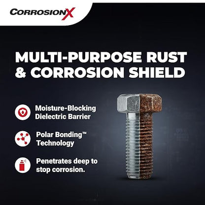 CorrosionX Rust Inhibitor, Industrial-Strength Dielectric Corrosion Prevention, Lubricant & Penetrant for Marine, Automotive, Electronics & RV Use, Protects Bolts, Cables, Engines, Parts, 6oz Aerosol