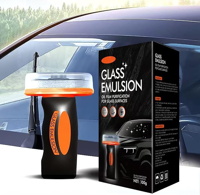 2PCS Glass Oil Film Remover for Car,Roll-On Glass Compound with Cleaning Board,Removes Oil Film & Smudges,Universal Anti-Rain Fog BrushOil Film Remover for Car Windshields and Windows(100g)