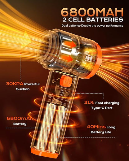VNOST Portable Cordless Car Vacuum, Handheld Cordless Vacuum with 30,000Pa Suction, 130,000 RPM, 6,800mAh Battery, 10 Nozzles, Rubber Paint Material for Car, Home(Charcoal Black)
