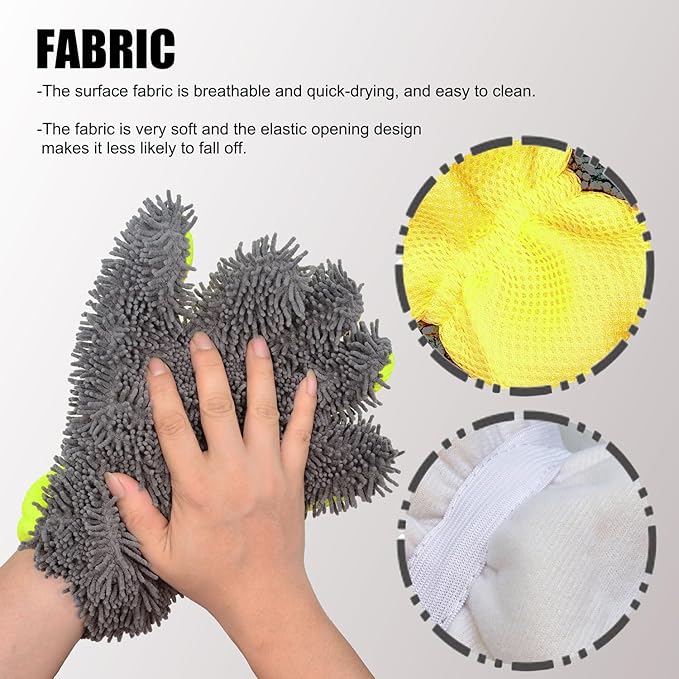QMX Car Wash Mitt Microfiber Scratch Free,Premium Chenille Ultra-Soft Car Wash Gloves,Thickened Inside Coated Swirl-Free Finish 5-Finger Design Detailing for Cleaning Car Wash Brush,2-Pack Yellow