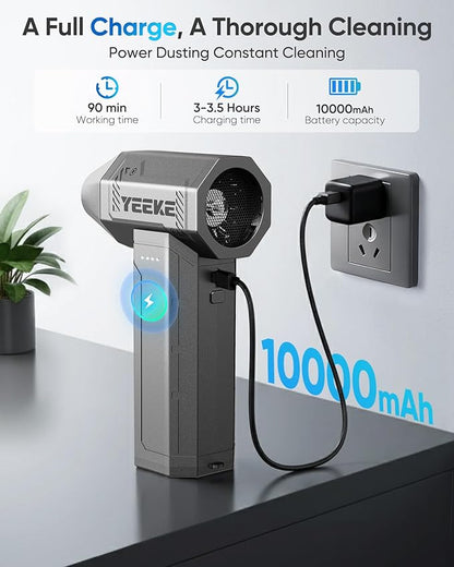Compressed Air Duster, 300000 RPM & 400 G Wind Pressure, 10000 mAh Battery with Fast Charging, 4-Gear Electric Air Duster Rechargeable, Electric Duster Mini Blower with LED Light for Cleaning