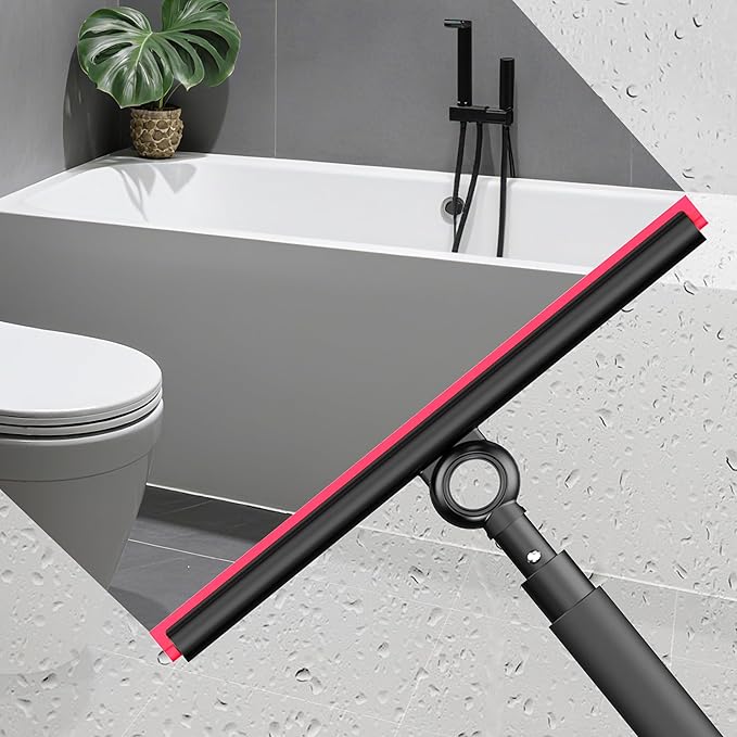Shower Squeegee for Glass Doors, Window Squeegee for Home,Squeegee with Telescopic Extension Pole,Professional Window Cleaning Tool, Black, for Mirror, Glass, Ceramic Tile