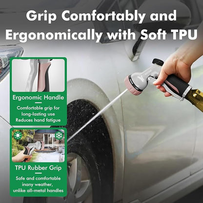 RESTMO Garden Hose Nozzle, Heavy Duty Metal Water Nozzle with 7 Adjustable Spray Patterns, High Pressure Hand Sprayer with Flow Control, for Watering Plants & Lawns, Washing Cars & Pets, Rose Gold