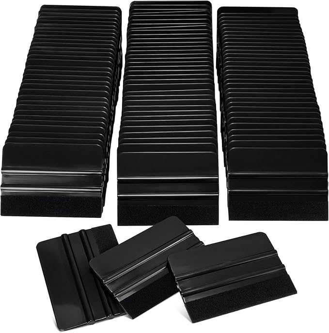NEWISHTOOL 100 PCS Felt Squeegee for Vinyl - Flexible Plastic Squeegee with Fabric Felt for Vinyl Wrap Application, Bubble Removal, Sign Making, Graphic Decal Installing & Car Wrapping Scraper Tool