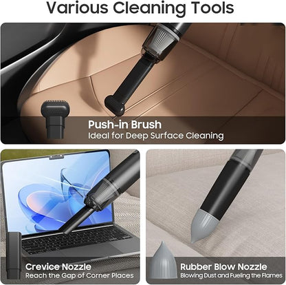 A9life Handheld Vacuum Cordless, Car Vacuum Cleaner Portable with HEPA Filter, 2 Suction Modes, Mini Hand Held Vacuum Rechargeable for Car, Home, Pet Hair, Office, Desk, Keyboards (Black)
