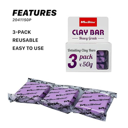 Maxshine Universal 3-Pack Magic Clay Bar (50g Each) – Heavy Grade Clay for Car Detailing – Removes Surface Contaminants from Paint, Glass, Plastic & Metal Surfaces