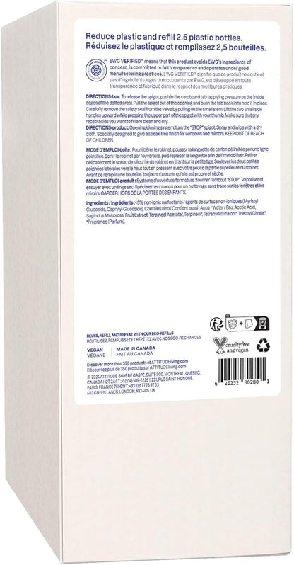 ATTITUDE Window & Mirror Cleaner Refill, EWG Verified, Plant- & Mineral-Based, Vegan & Streak-Free Glass Spray, Citrus Zest Scent, 67.6 Fl Oz (Pack of 4)