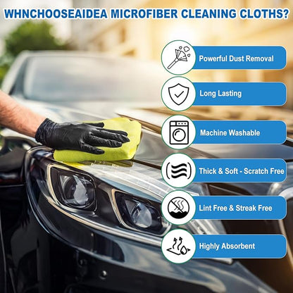 Microfiber Cleaning Cloths 15"x15" – 270GSM Plush Lint-Free Towels for Cars & Auto Detailing, Super Absorbent Car Wash Cloths for Drying, Polishing, Glass & Household(25 Pack)
