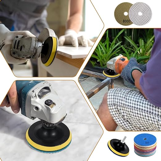 simarro 13 Pcs Granite Polishing Kit, 4 Inch Diamond Polishing Pads with 5/8’’-11 Backer Pad, 50-8000 Grit Wet Dry Polishing Pads for Granite Marble Concrete Stone Countertop Quartz Polishing