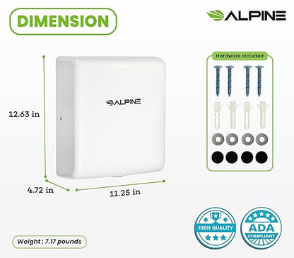 Alpine Commercial Hand Dryer with HEPA Filter, 8 Seconds Extreme Speed Electric Hand Dryer for Home Bathroom/Restaurant with Heat & Speed Control - ADA Compliant (120V White)