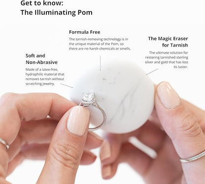 Shinery Illuminating Pom Tarnish Eraser - Formula-Free Sterling Silver Polisher, Non-Toxic Jewelry Cleaner Cloth Alternative, Chic Storage Jar, Safe All Metals