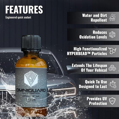 OMNIGUARD™ Concentrate with HYPERBEAD™ 34oz | 1L Quick Spray & Wipe Waterless Car Detailer - Cleans, Shines & Protects Paint, Glass, Wheels & Trim - No Pre Wash Needed - Long Lasting UV Shield