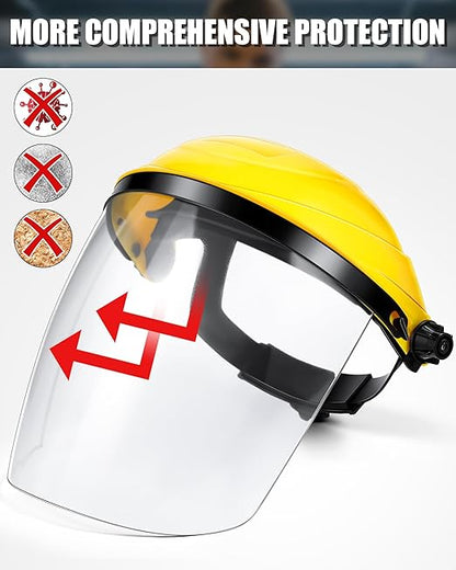 Tellegloww 12 Pack Safety Face Shield for Grinding and Cutting, Full Impact Resistant Face Shield Mask for Work Chemical Woodworking (Yellow)