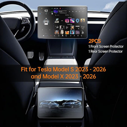 DGXWLLW Screen Protector for Tesla Model S 2023-2026 Model X 2023-2026 with Alignment Kit Matte Front Back Tempered Glass TouchScreen Dashboard Protective Anti Glare Fingerprint 9H Hardness