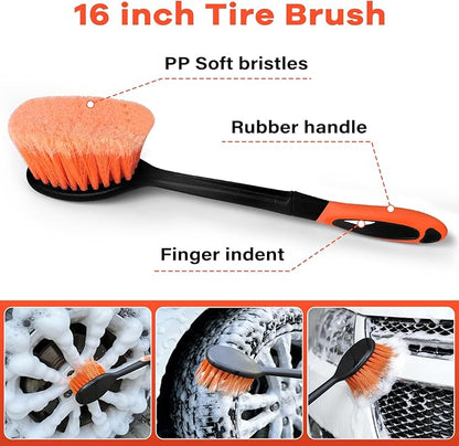 18FT Reach Car Wash Brush with Long Handle,Scratch-Free Soft Bristle Car Cleaning Kit with 3-12FT Extension Pole,Microfiber Clean Mop,Window Squeegee,Mitt,Wheel Brush for RV,Truck,SUV,Siding Washing