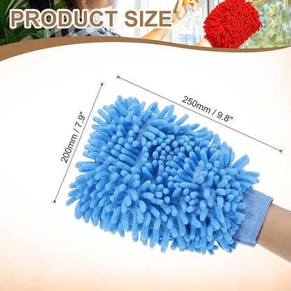 HARFINGTON 2pcs Chenille Microfiber Car Wash Mitts 9.8" x 7.9" Scratch Free Wash Gloves Absorbent Double Sided Plush Cleaning Drying Mitts for Car Washing Home Light Blue