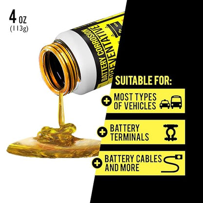 Mission Automotive 4 Oz Brush-On Oil-Based Battery Corrosion Preventative Grease - Universal Fit - Prevents Rust & Acid Fumes - Non-Drying & Non-Evaporating - Boosts Cranking Amps - Made in USA