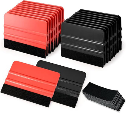 Gomake 20 Pack Vinyl Squeegee with 20PCS Felt Fabric for Tint Film Decal Application Tool Vinyl Wrap Installation Wallpaper Smooth Tool (Black and Red, 20)