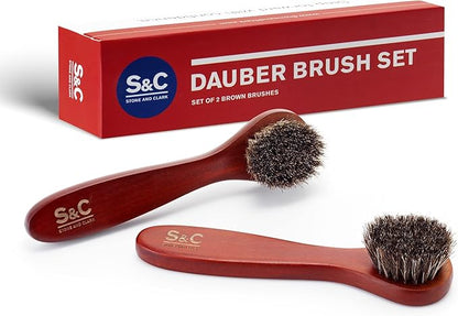 Premium Shoe Polish Brush Set - Horse Hair Brushes, Shoe Polish Applicator for Leather Footwear - Shoe Brushes for Cream & Polish - Made of White Horse Hair & Lotus Wood Handle