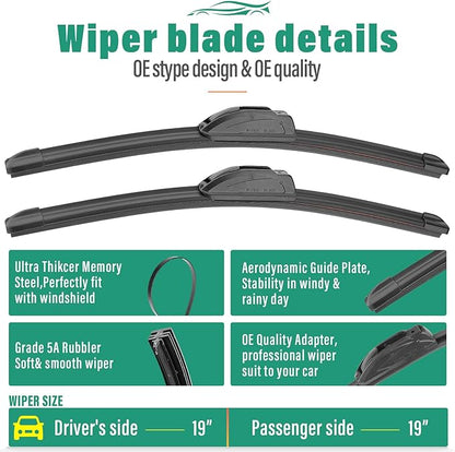 19" 19" 10" Windshield Wiper Blades Replacement for Jeep Liberty 2002 2003 2004 2005 2006 2007 Premium All Weather Front Rear Wipers Set - OEM Quality (Pack of 3)