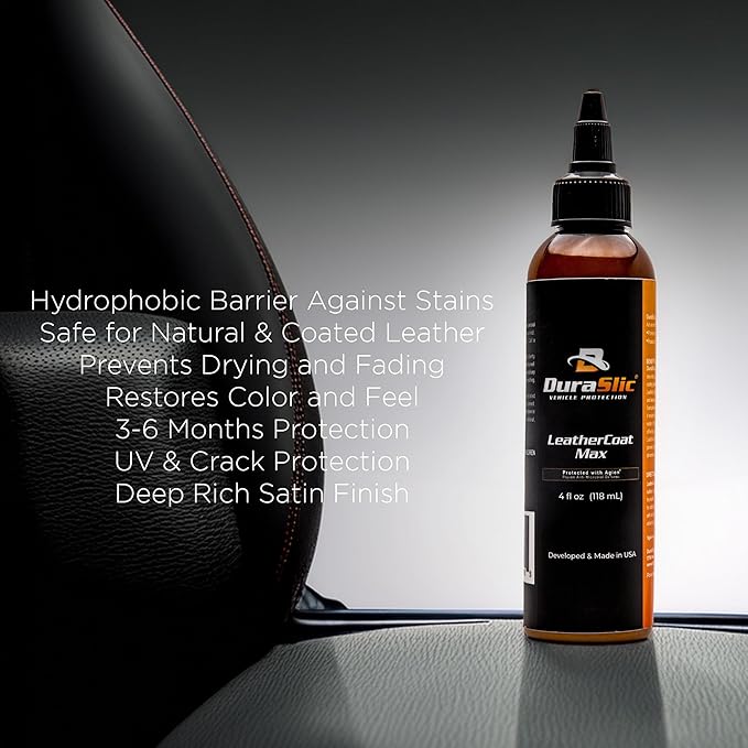LeatherCoat Max – 4 fl oz Ceramic Leather Coating, Protector & Conditioner with Microfiber Applicator | Hydrophobic Leather Protection, UV Resistance, Made in USA