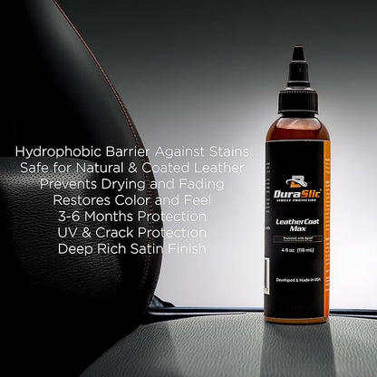 LeatherCoat Max – 4 fl oz Ceramic Leather Coating, Protector & Conditioner with Microfiber Applicator | Hydrophobic Leather Protection, UV Resistance, Made in USA
