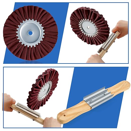 Liliful 18 Pcs 8" Airway Buffing Wheel, Aluminum Wheel Polishing Kit in Diameter 5/8 Inch Arbor Hole, Polishing Compound and Aluminum Metal Rake Kit for Angle Grinder Mirror Finish